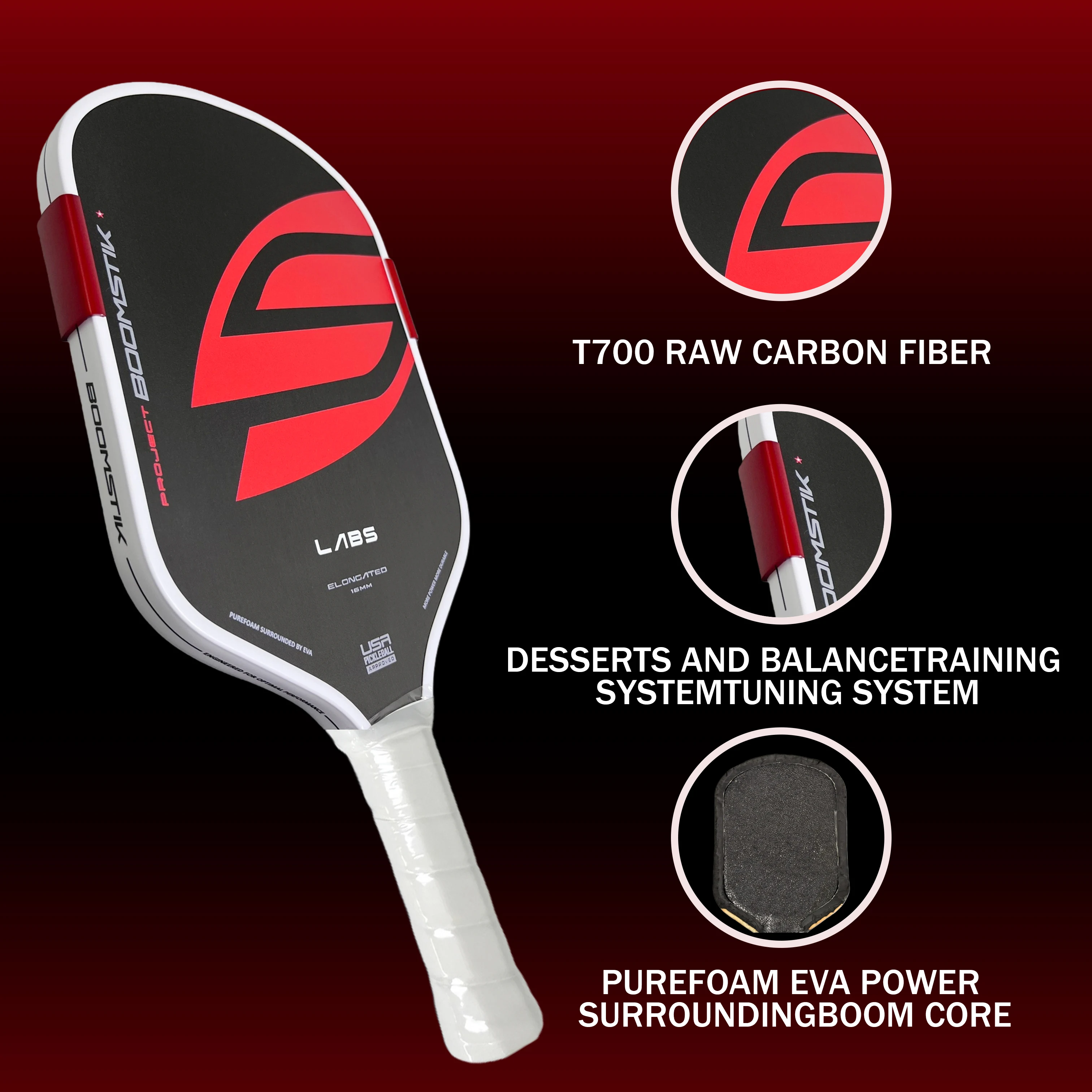 مجداف Boomstick Pickleball الجديد أقوى نظام أساسي من الفوم على الإطلاق EVA Power Ring T700 مضرب كرة المخلل من ألياف الكربون