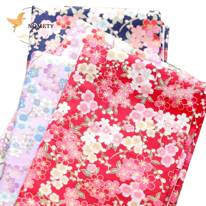 100% Cotton Printed Fabric Cherry Plum Blossom Bronzed Cloth For Sewing Kimono Cushion Handbag DIY 145*50cm