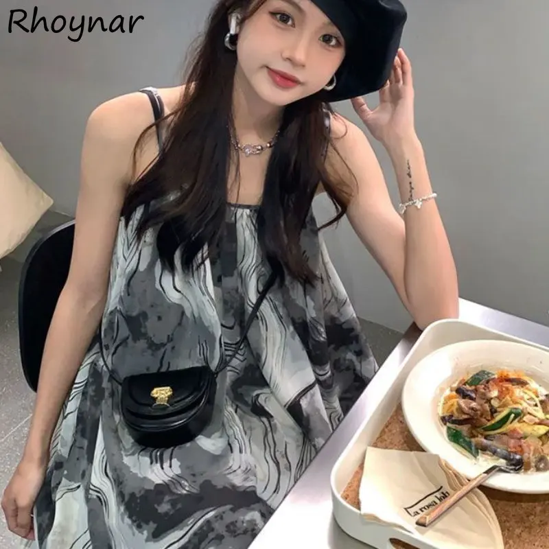 

Vintage Sleeveless Dresses Women Ins Summer Loose Stylish Casual Young Hotsweet Girls Vacation Spaghetti Strap Aesthetic Clothes