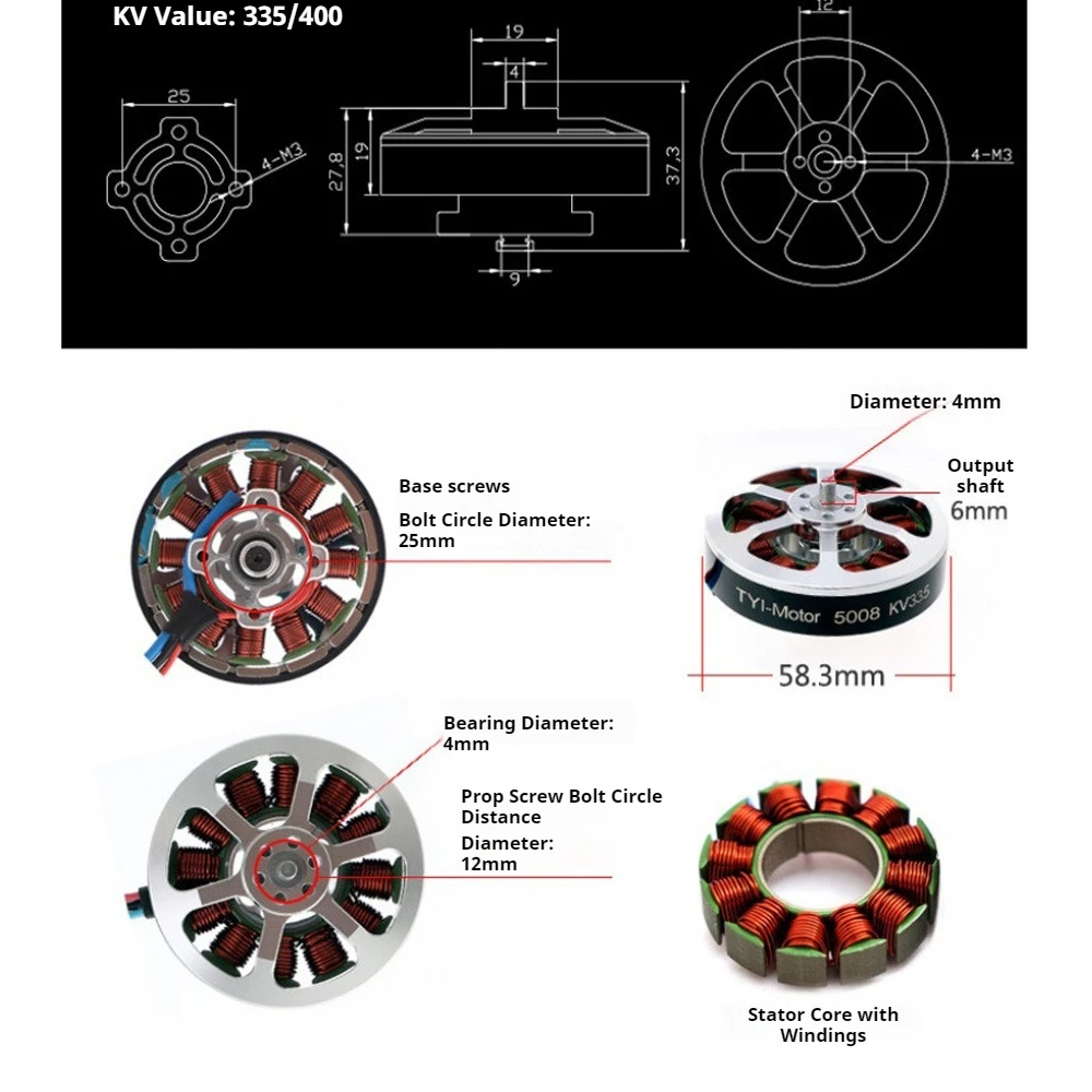 

Бесщеточный двигатель 5008 Disc 335KV/400KV 700W с максимальной непрерывной мощностью, без/с ESC 40A для радиоуправляемых моделей самолетов и мультироторных дронов
