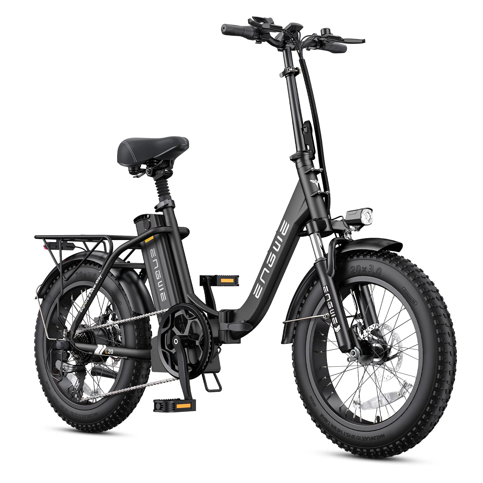 ENGWE 750W Foldable Electric Bike for Adults L20 2.0 20"×3.0 Fat Tire E‑bike Dual Suspension 52V13Ah Removable Battery 68Miles Max Range Shimano 7 Speed All Terrain Electric Bicycle