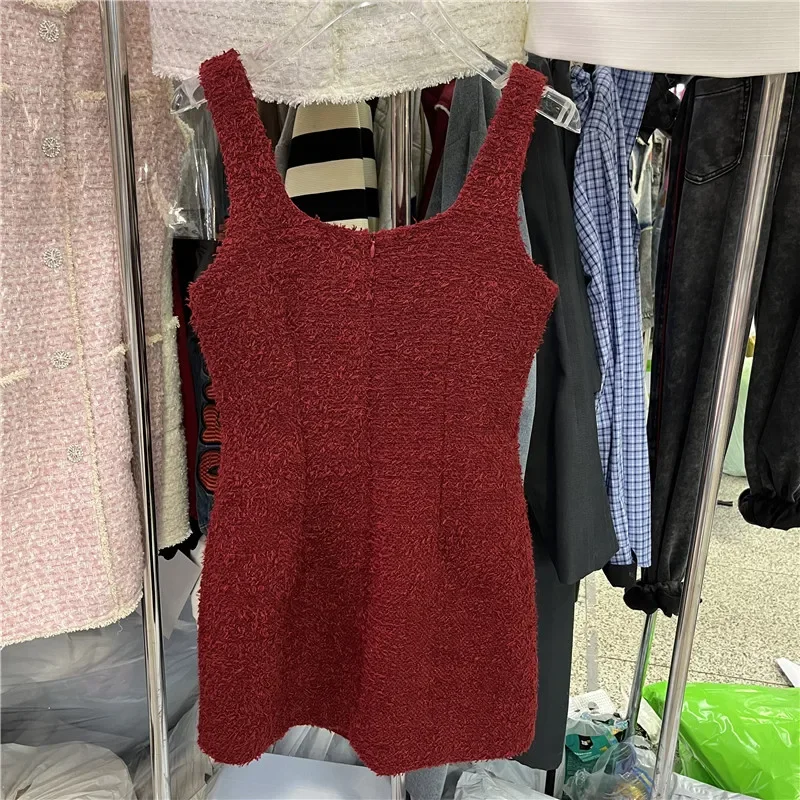 French Tweed Vest Dress Three Dimensional Flower Sleeveless Slim Bag Hip Elegant Ladies Mini Dress Female Clothes Autumn New