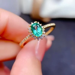 100% Natural Emerald Wedding Ring for Woman 4mm*6mm 0.4ct Emerald Silver Ring May Birthstone Ring