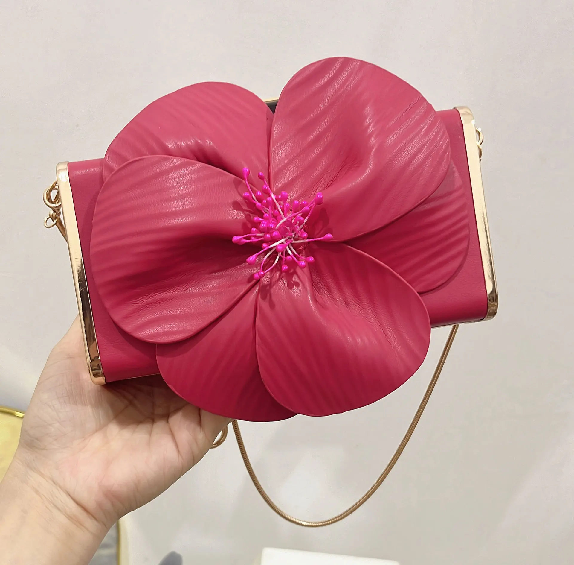 

Hot Sale Women's Evening Bag with Floral Chain Decorations PU Lining Handled Clutch Purse for Weddings and Parties