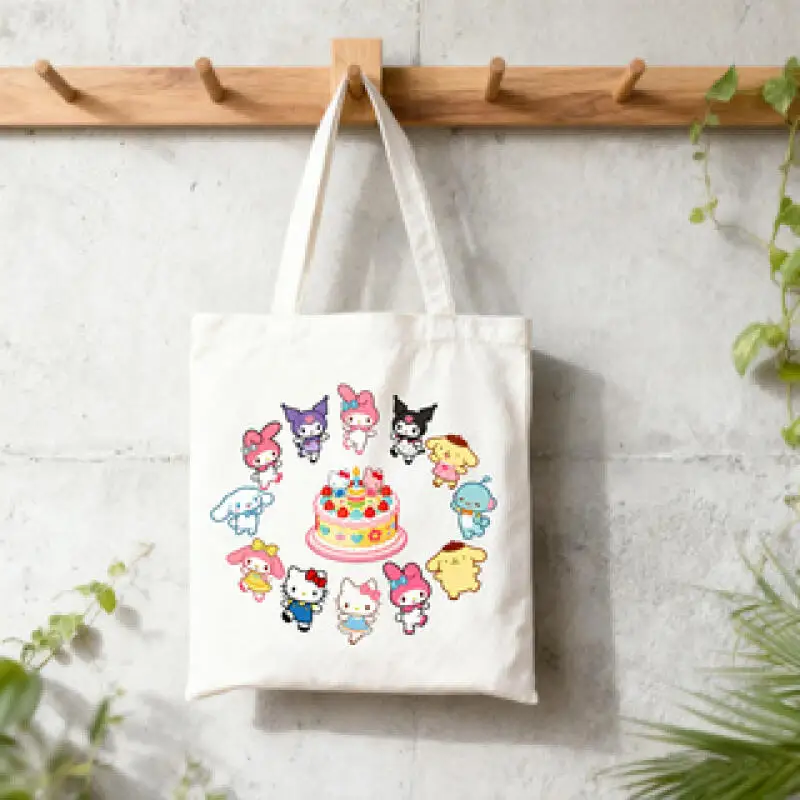 

Kitty Women's Tote Bag Anime Canvas Storage Bag Large Capacity Canvas Bag Cute Shopping Pouch Kawaii Women's Shoulder Handbag