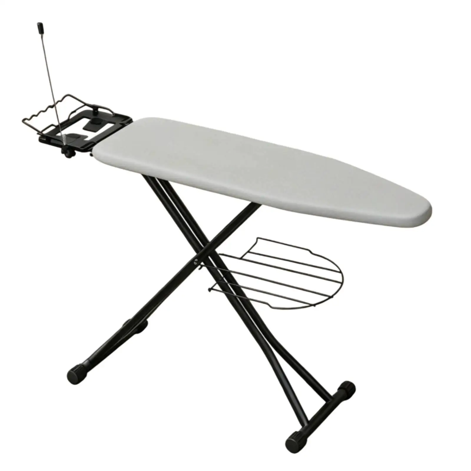 Foldable Standing Ironing Board with Adjustable Height 76 to 89 Cm X Frame Steel Construction and Lower Wire Shelf for Garments