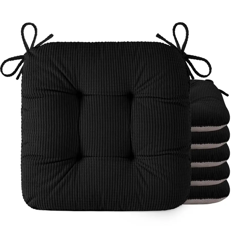 

Подушки для стульев обеденных, набор из 6 штук, 17x16 дюймов, с завязками и нескользящей основой, толстые стеганые подушки для кухонных стульев