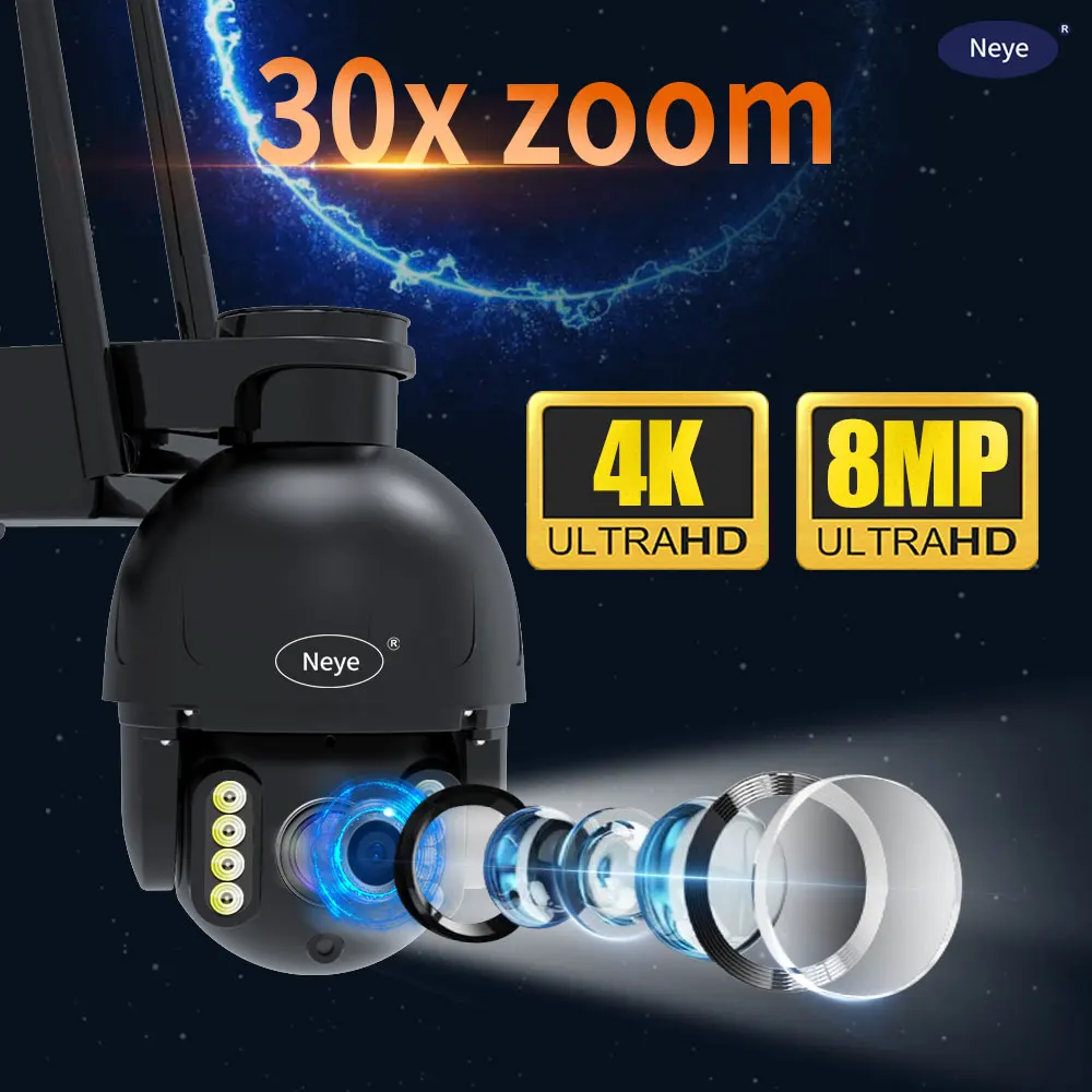 Neye3c 8MP 4K Pan Tilt WiFi cámara exterior 30X Zoom cámara IP domo rápida CCTV cámara de seguridad inteligente para el hogar