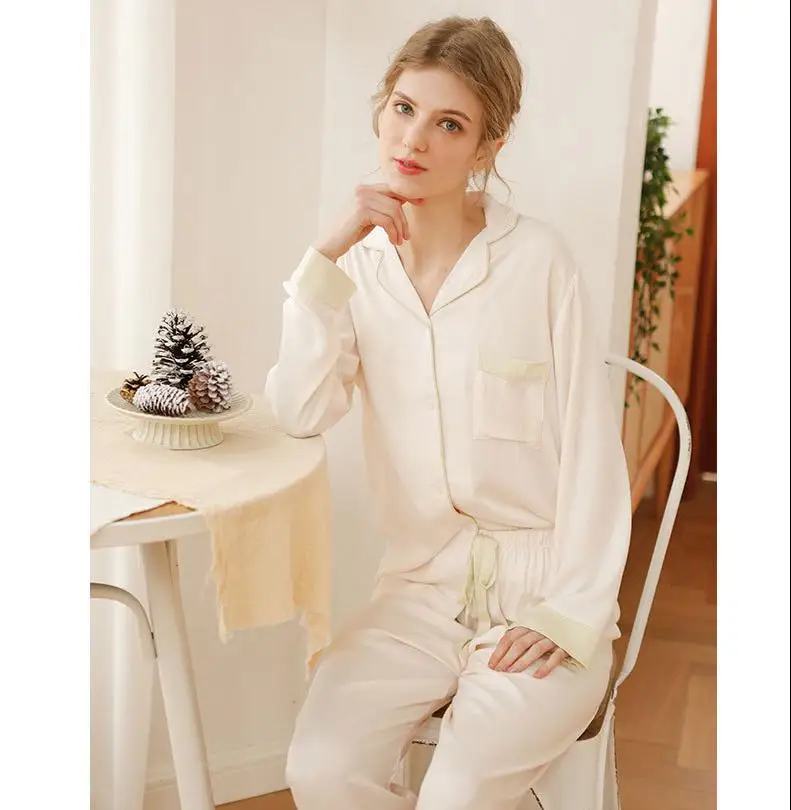 Sleepwear Lapel 2 Piece Pijamas Set Women Blend Cotton Home Clothes Long Sleeve Pyjamas Suit Nightwear Pajamas Female Lingerie