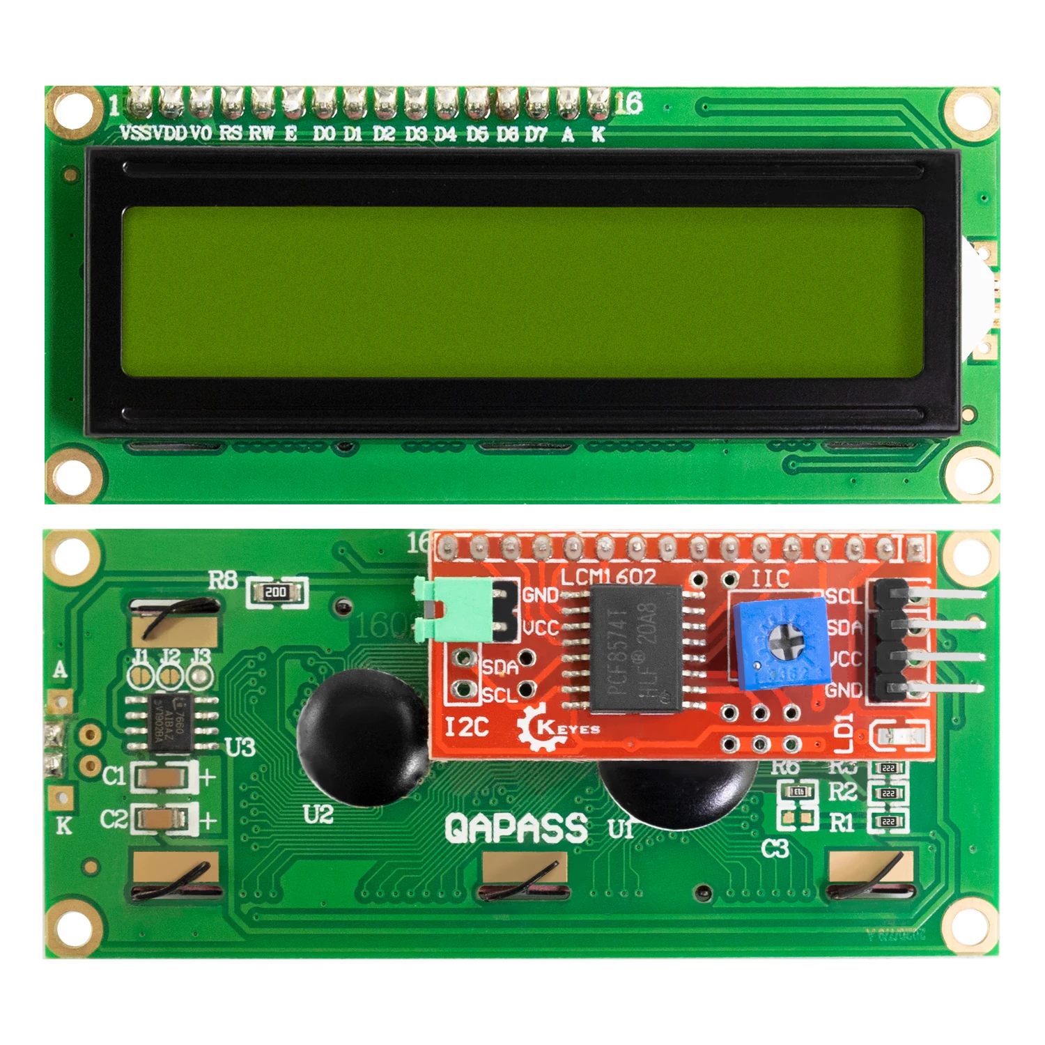 KEYES DC 3.3V LCD1602+I2C Module Yellow Green Screen Backlight 16x2 Character LCD Display PCF8574 For Arduino  Display Projects