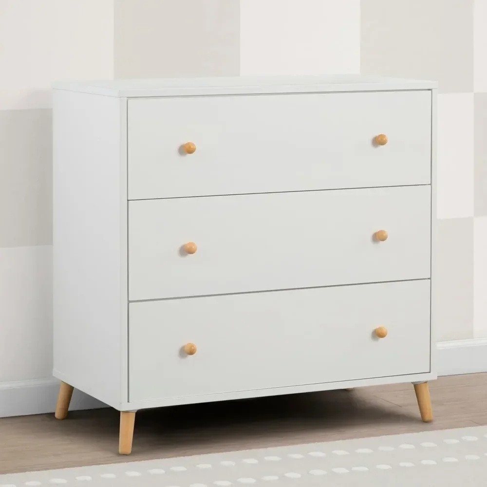 Essex 3 Drawer Dresser with Interlocking Drawers, Bianca White/Natural