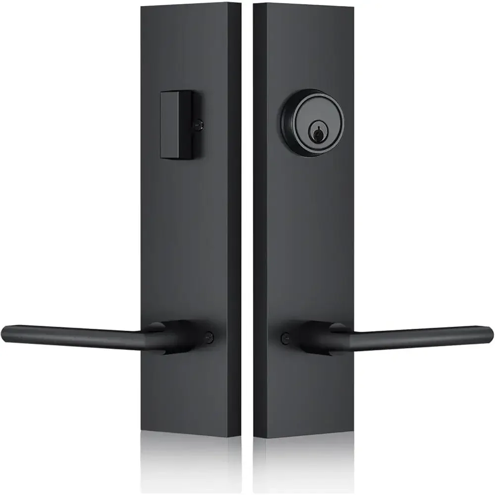 Matte Black Front Door Handle Set with Deadbolt Entry Lock Adjustable Latch Easy Installation 3 Keys Left Right Hand