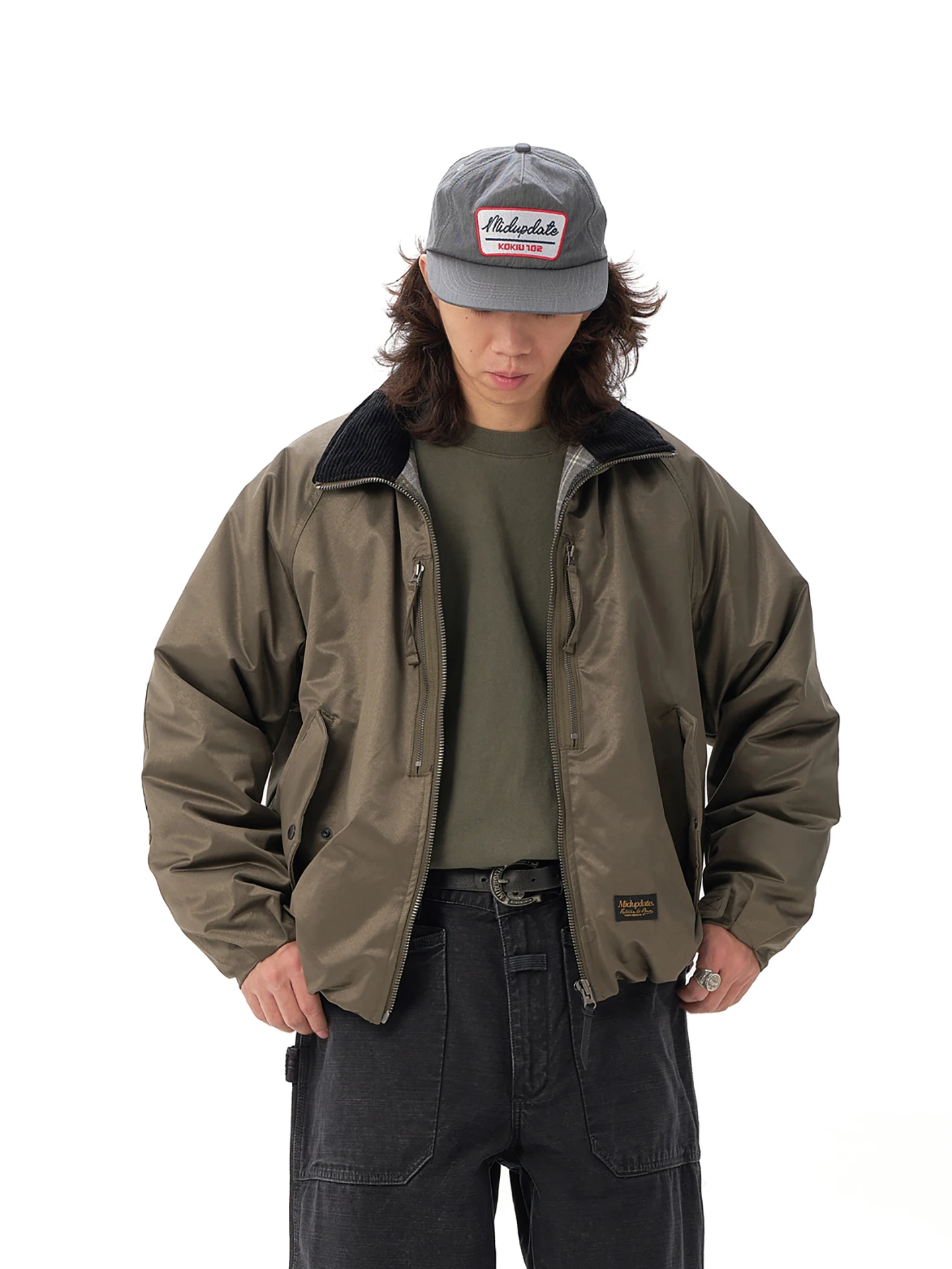 

Мужская рабочая куртка в стиле ретро из смесового хлопка и полиэстера с длинными рукавами, на молнии, повседневная, с вельветовым воротником