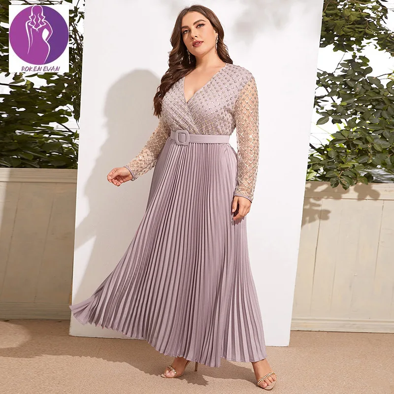 

Roken Evan Women's Plus Size Evening Dress For New Year 2022 Long Sleeve Party Dresses Muslim Festival Clothing Female Maxi