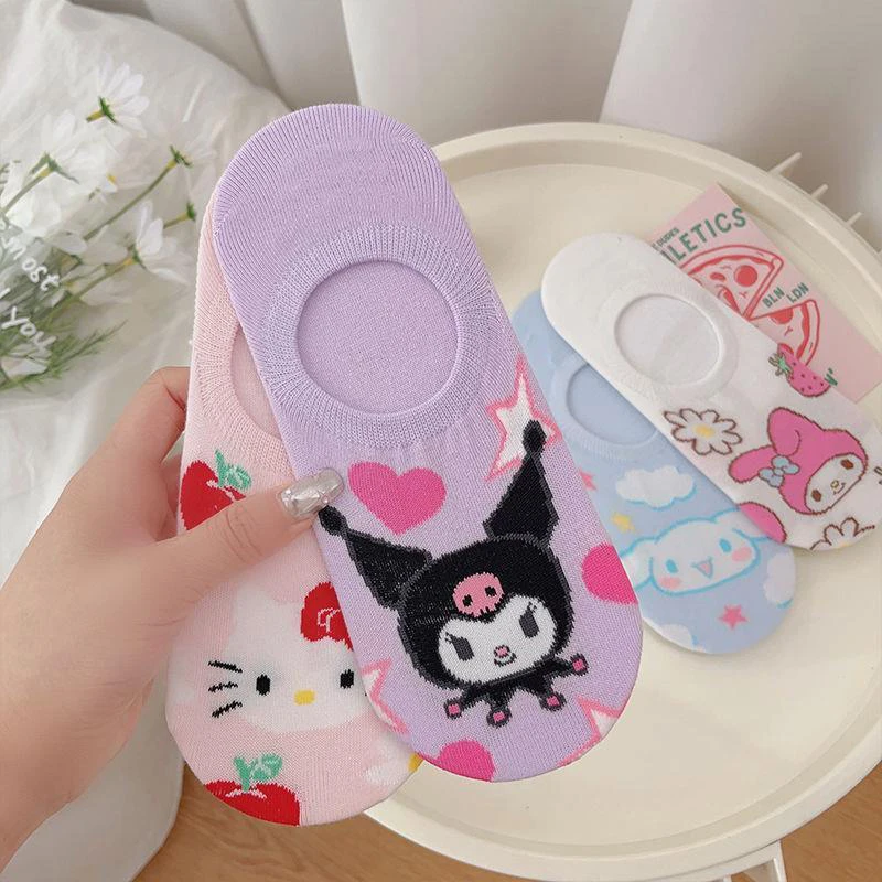 Sanrio Cartoon Spring Summer Thin Style Invisible Socks For Girls Medium Socks Cute Strawberry Melody Versatile Boat Socks