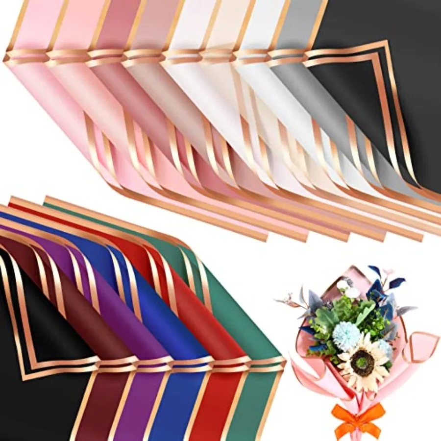 

150 Sheets 15 Colors Flower Wrapping Paper for Bouquets 23.6 x 23.6 Inch Waterproof Bouquet Wrap Paper with Gold Edge Pure Colo