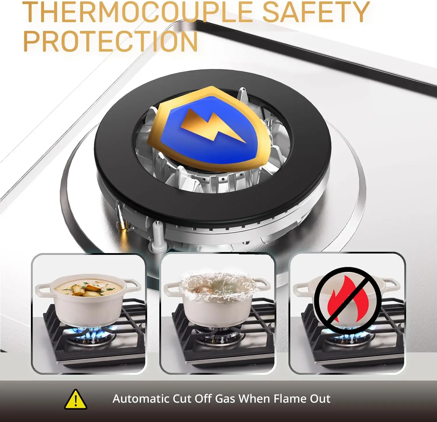 موقد غاز البروبان بشقتين، موقد غاز مدمج مقاس 12 بوصة LPG/NG مع 2 شعلة محكمة الغلق ITALY SABAF مع حماية