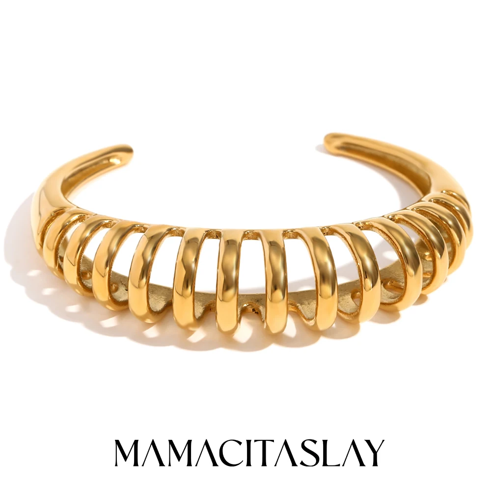 

MamacitaSlay Cool Geometric Spine Cuff Bangle Waterproof gold plated bracelets Wholesale Daily stainless steel jewelry woman