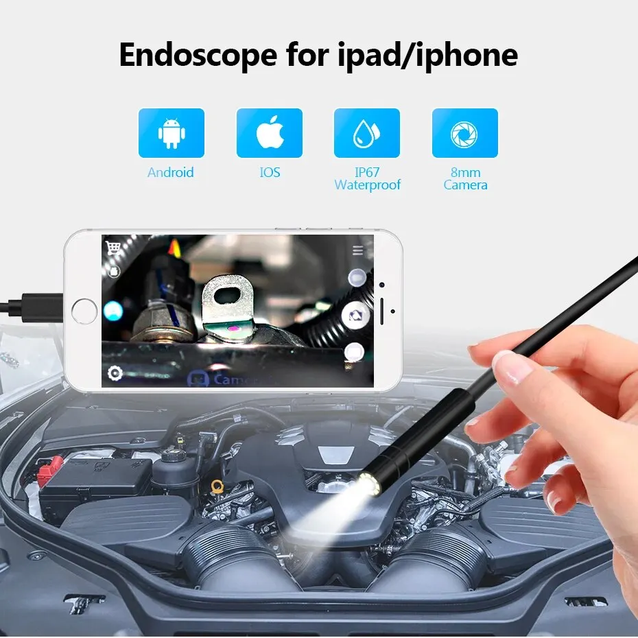 KERUI Endoscope Camera For IOS iPhone iPad Android 2MP HD Borescope With 8 Adjustable LED Type-C Inspection Industry Mini Camera