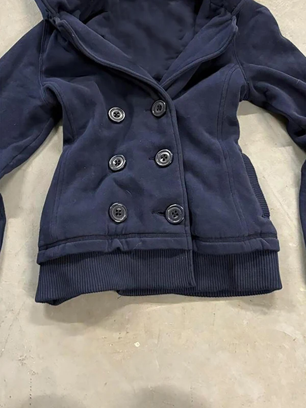 الأزرق Fce اصطف هوديي Jaet المرأة خمر تصميم الإحساس الخريف الشتاء ملابس خارجية الفتيات الوقوف صالح مزيج القطن