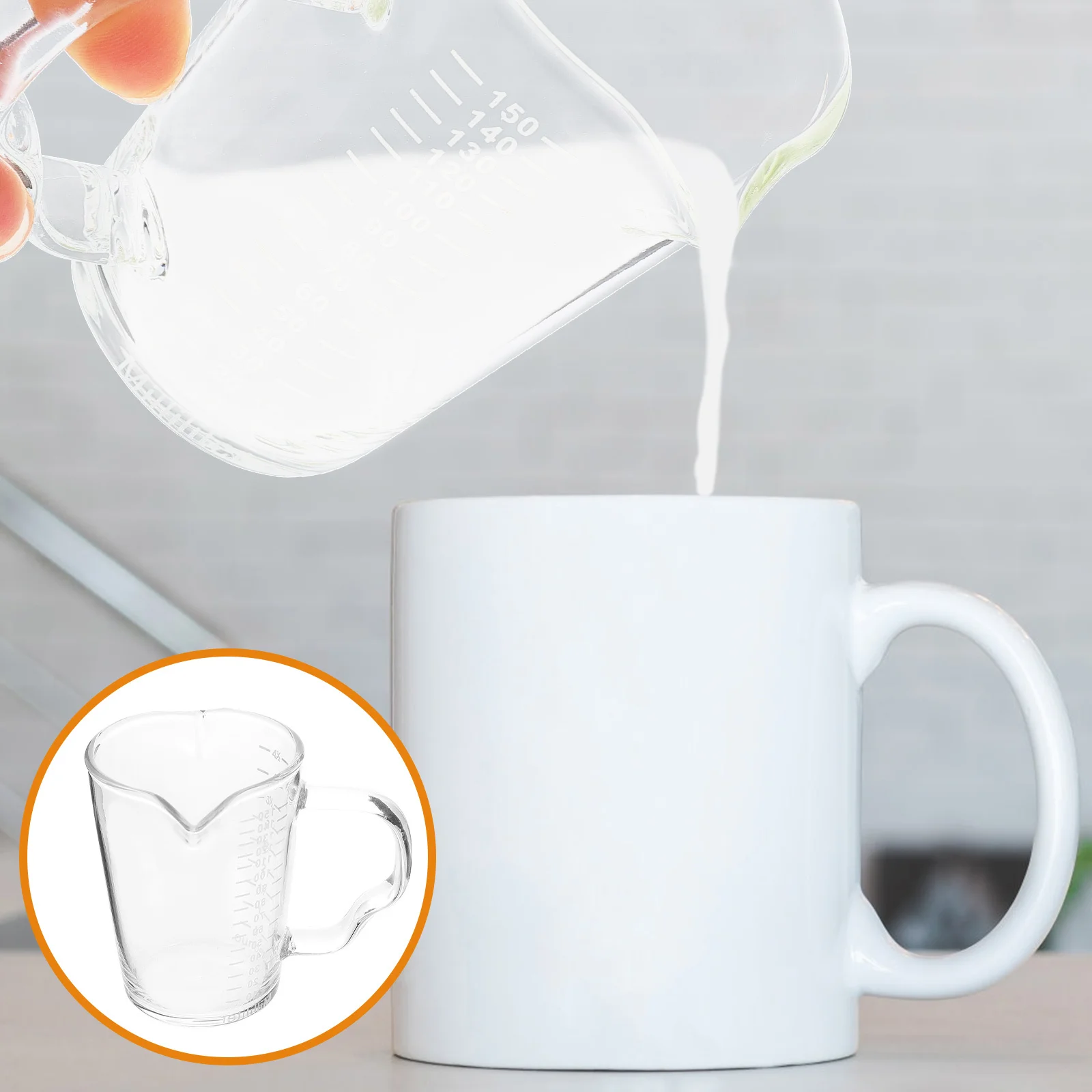 

Milk Measuring Cup Handheld Double Spout Espresso Glass Transparent Coffee Cup with Scale Practical Household Use