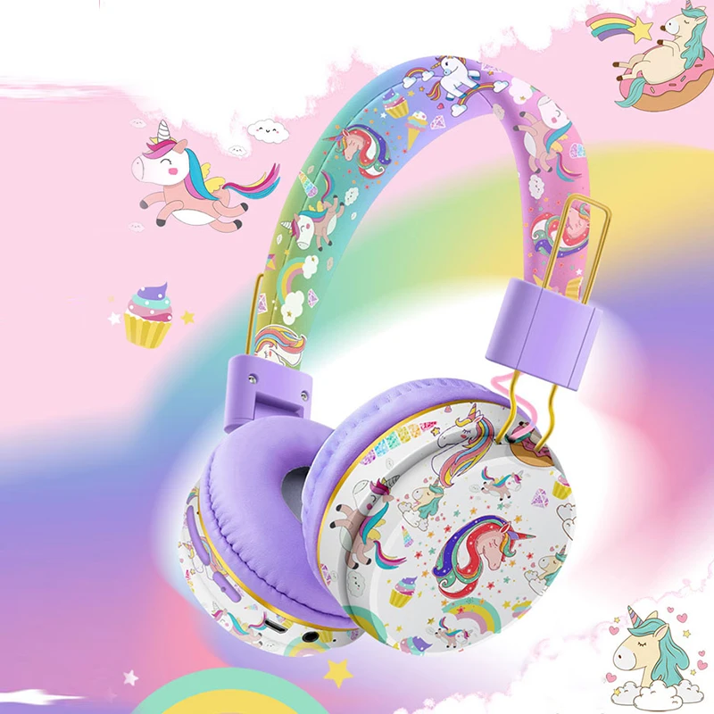 Headset with Microphone Unicorn Girls Music Helmets Bluetooth Earpiece Boys TF Card Phone Children\'s Cartoon Headphones for Kid