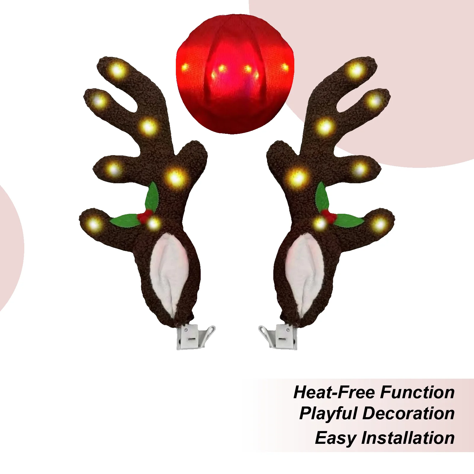 

Christmas Car Decor Light Up Vehicle Reindeer Antler With Nose Christmas Car Exterior Decoration For Automotive Truck Vehicle