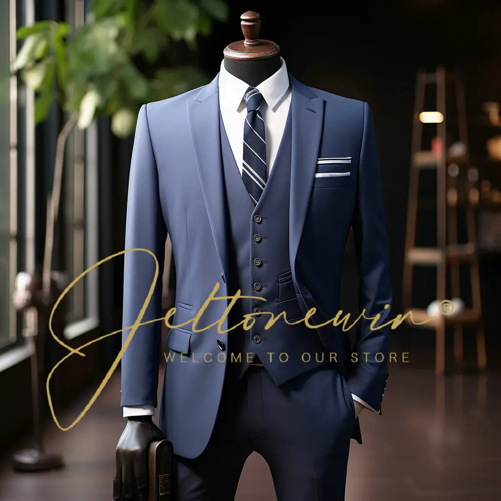 

Black Classic Men Suit 3 Pieces Tuxedo Peak Lapel Groomsmen Wedding Suits Set Fashion Men Business Blazer Jacket+Pants+Vest