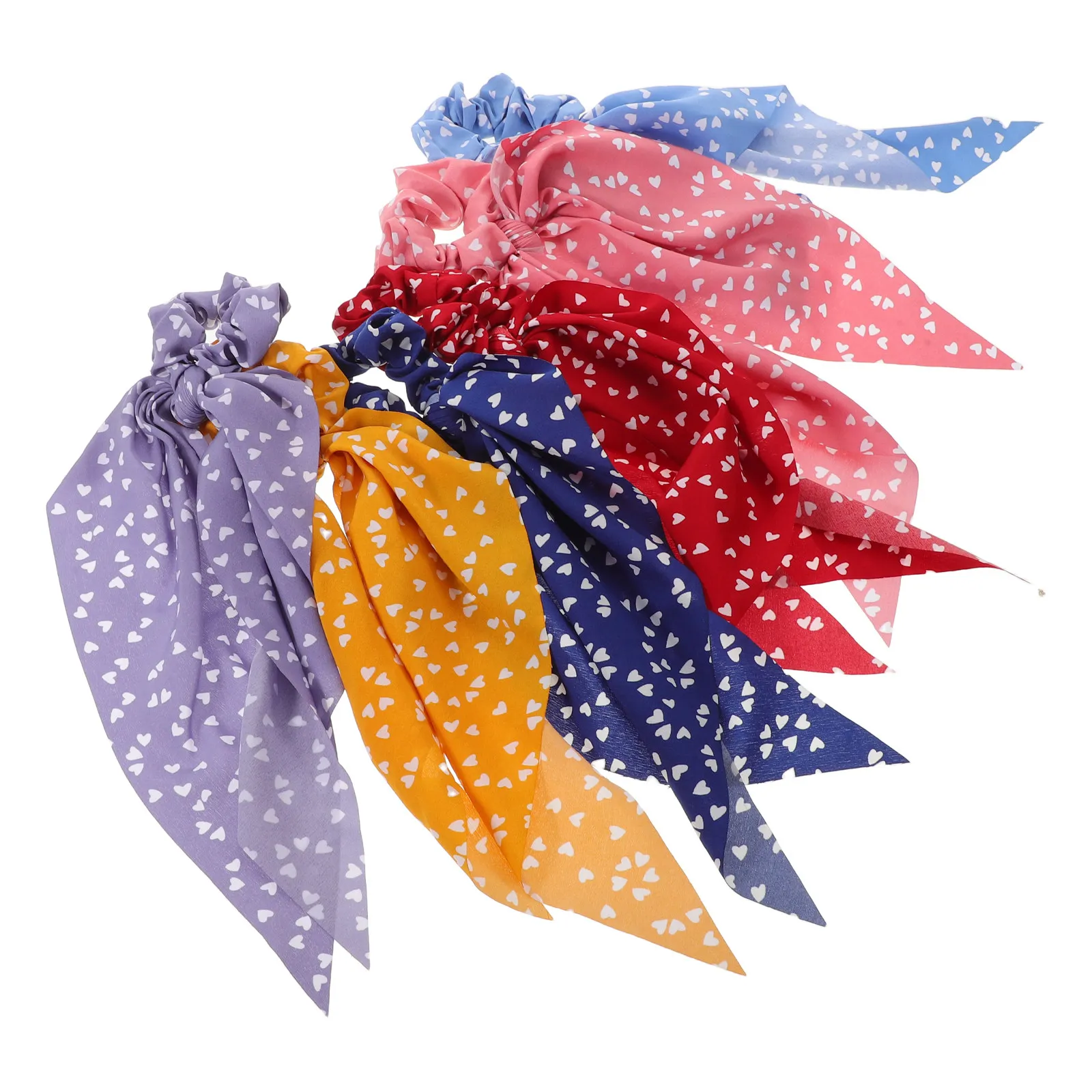 

6 шт. эластичных резинок для волос с бантом в форме сердца, резинки-скранчи, держатели для хвоста, повязки на голову с бантом-сердцем