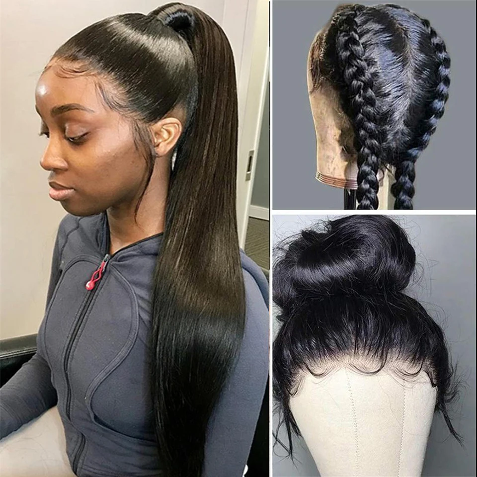 Perucas completas do cabelo humano do laço para as mulheres peruca frontal do laço do cabelo brasileiro transparente natural pré arrancado do osso em linha reta peruca do cabelo humano