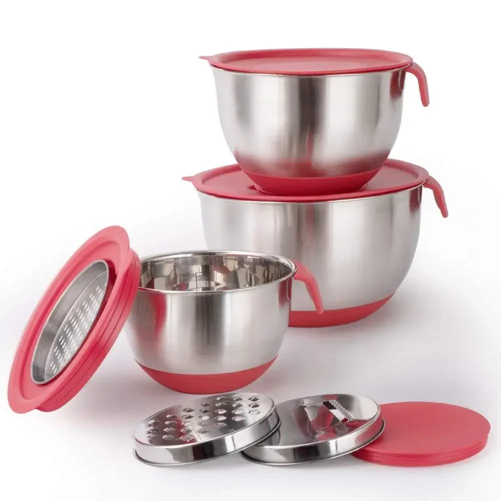 Mixing Bowl Stainless Steel Lid Grater Non-Slip Cake Bread Salad Mixer Kitchen Washer String Tool Cover Food Container QA 156