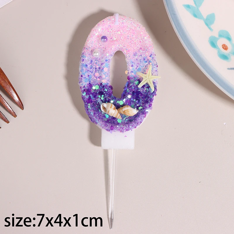 Mermaid Cake Candle Ocean Theme Gradient Pink Purple 0-9 Numbers Cake Topper Girl Little Mermaid Birthday Party Cake Decoration