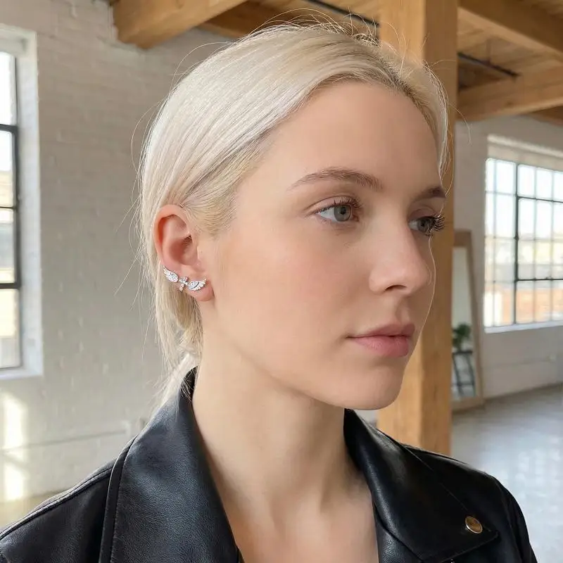 Angel Wings Cross Earrings for Women Vintage Luxury Shiny Jewelry for Daily Wear and Special Occasions