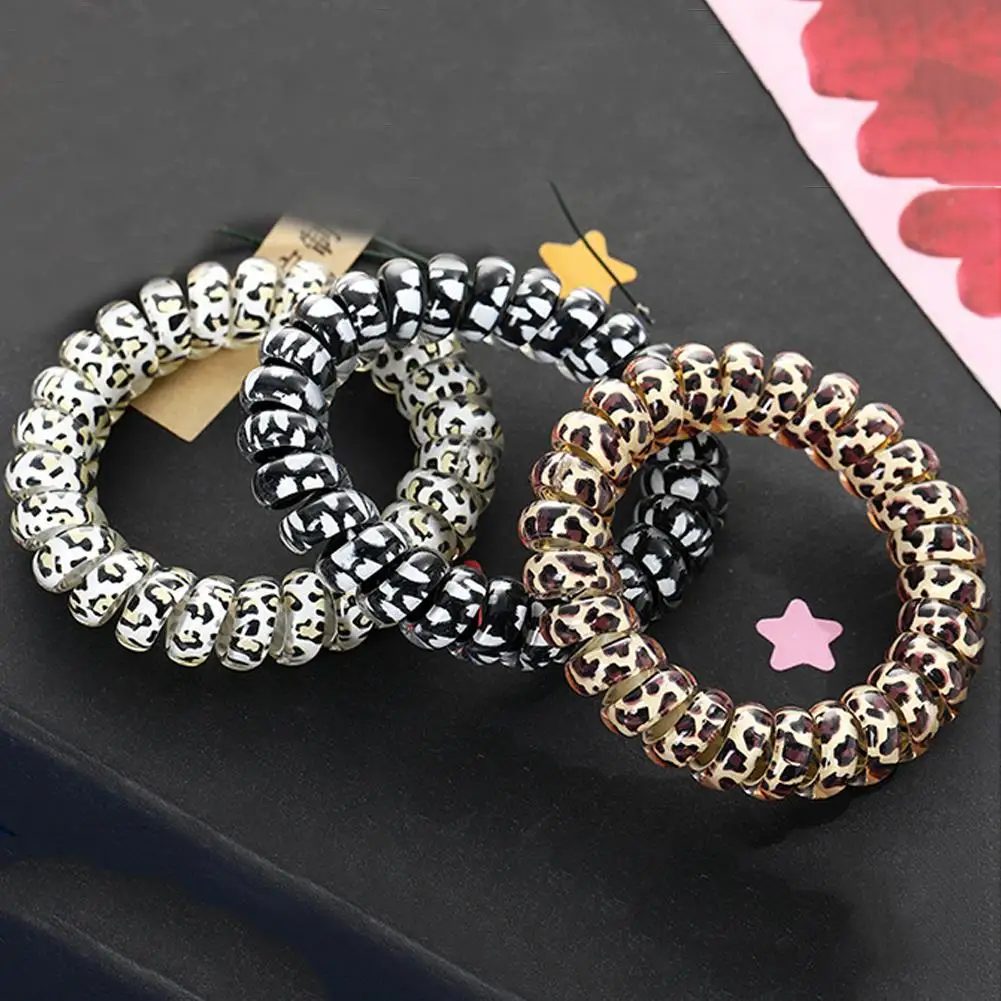 1Pcs Leopard Pattern Telephone Wire Elastic Hair Bands Girls Hair Ropes For Women  Spiral Rubber Band Hair Ties Hair Accessories