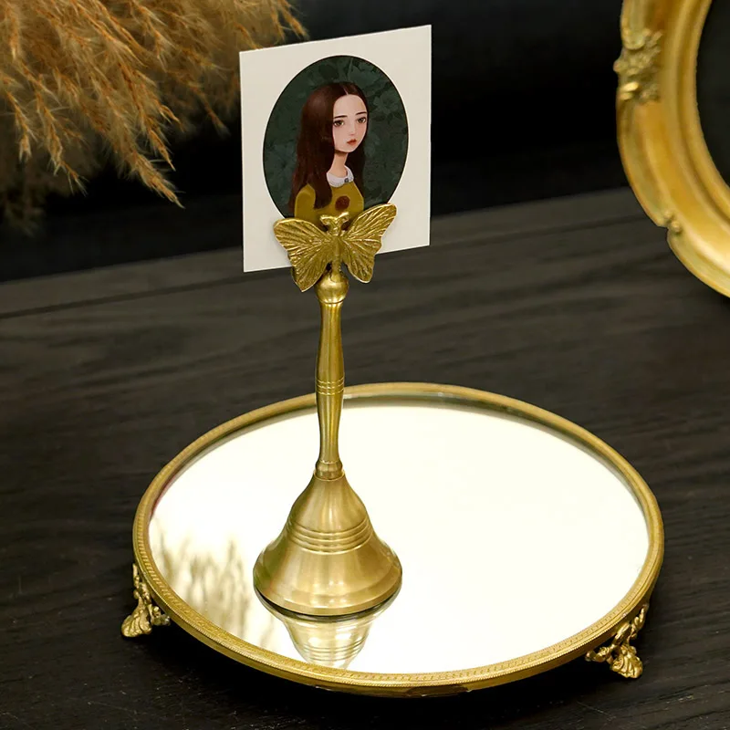 Handmade Brass Butterfly Card Clip Photo ClipHandheld Rattle Dinner Bells Vintage Home Decoration Ornament