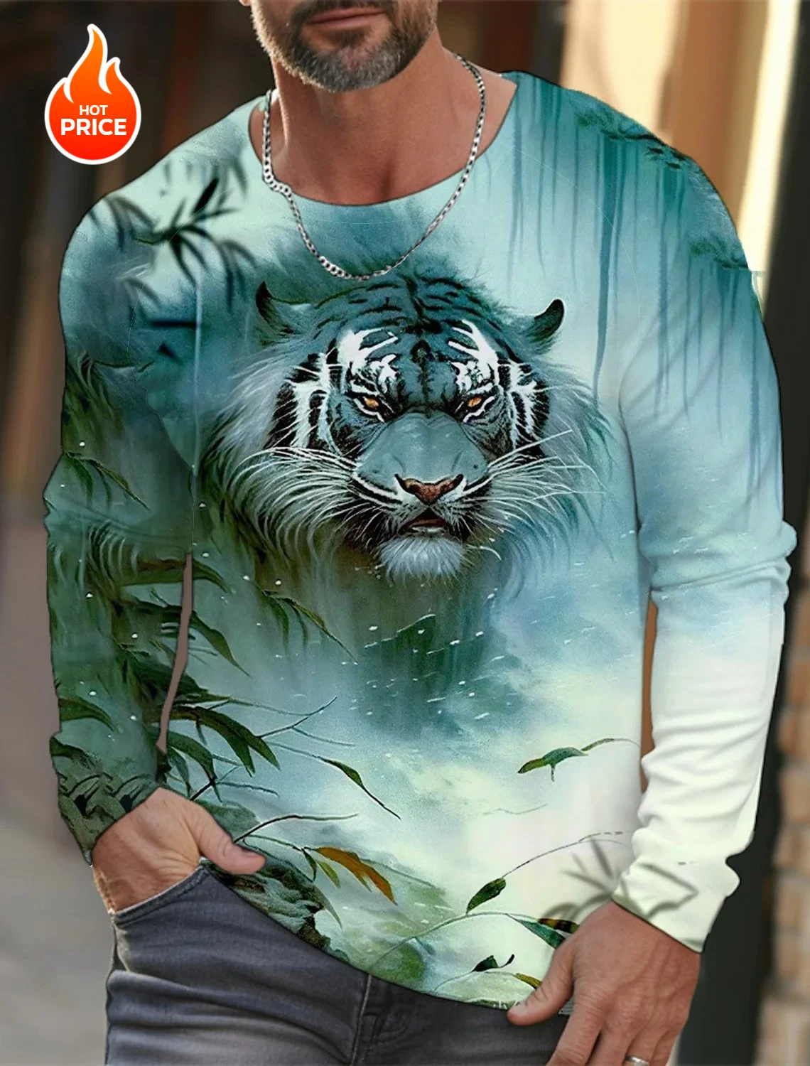 

Tiger Print Pullover Autumn Winter Men's Casual Long Sleeve Round Neck Sweatshirt Streetwear Harajuku Men's Wear Y2K Streetwear