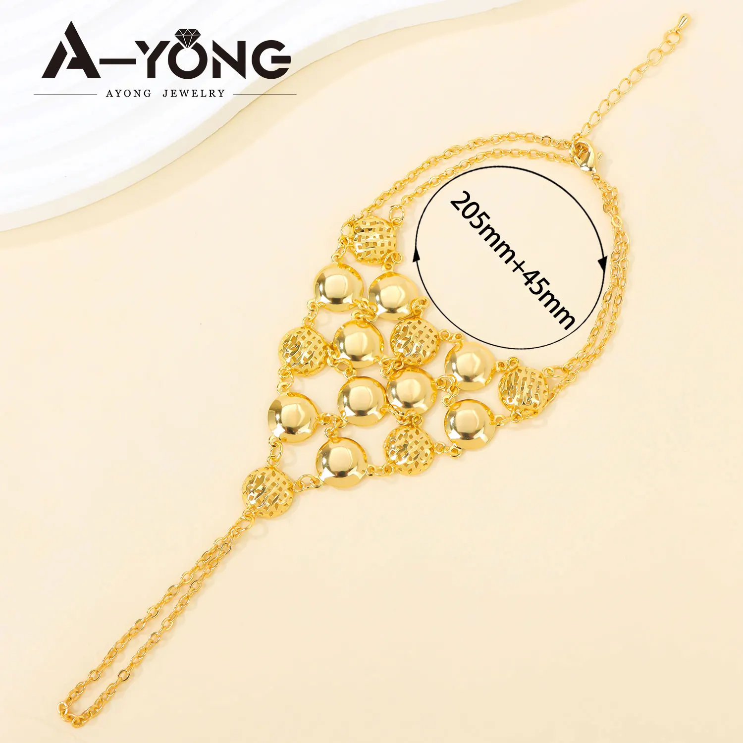 Dubai Gold Schmuck Armband mit Fingerring 21k Vergoldet Arabisch Muslimisch Schicke Armreifen Oman Frauen Hochzeit Party Schmuck – Detail 6