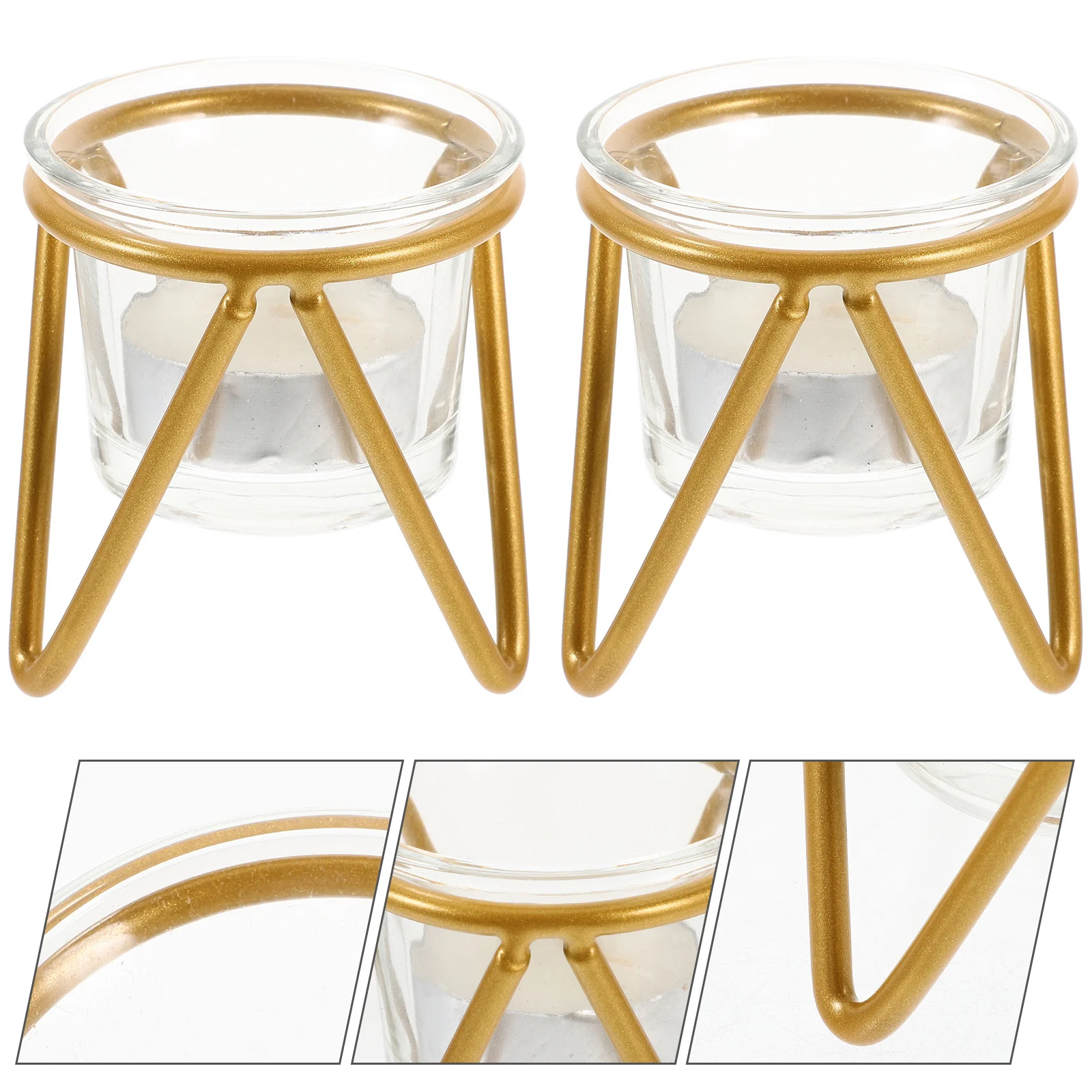 

2Sets Wrought Iron Tealight Holders Geometric Design Portable Decorative Home Decor Wedding Photography Props Glass