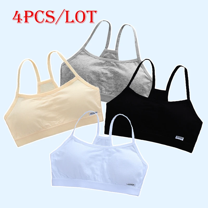 

4 Pcs/Lot Girls Brassiere Cotton Underwear Back Buckle Design Adolescent Girls Training Bras Breathable Teenage Girl Tops Bra