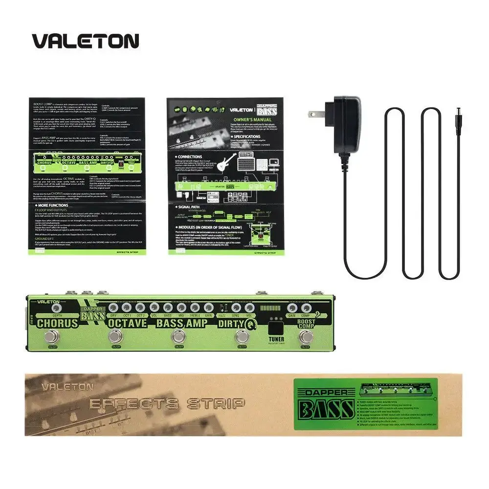 Valeton Dapper BASS Multi Efeitos Pedal Strip, Multi Efeito Sintonizador Baixo, Chorus,Octaver,Dirty Q & Boost Comp, VES-5