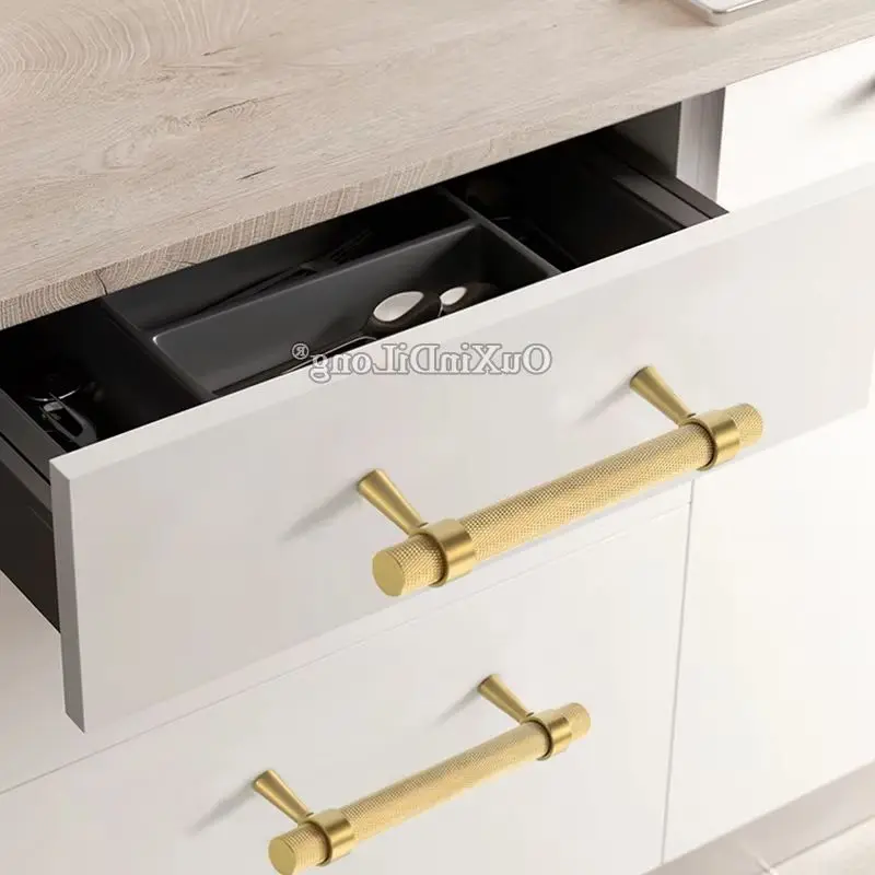 Top Luxury 4PCS Solid Brass Knurled Furniture Pulls Handles Drawer Pulls Cupboard Wardrobe Closet Dresser TV Cabinet Pulls Knobs