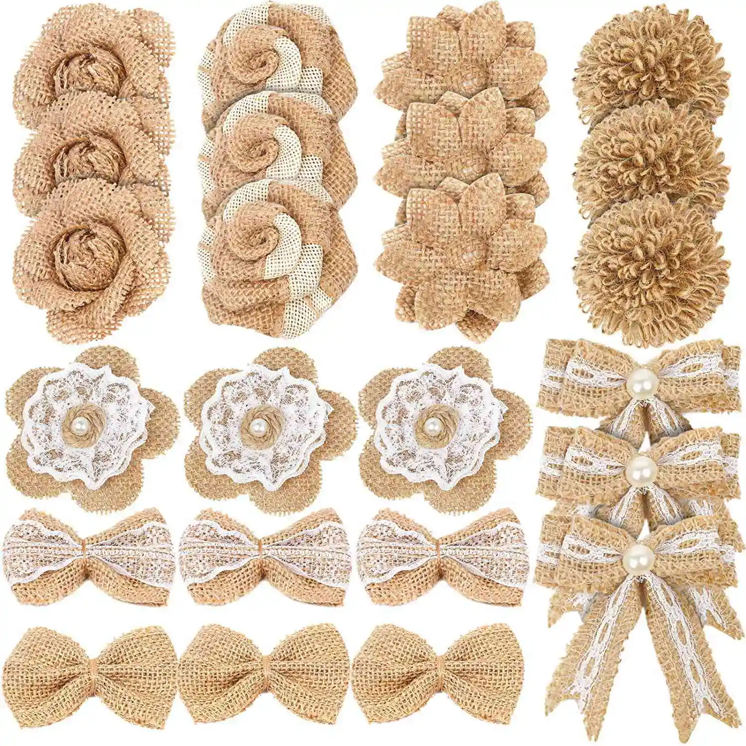 24Pcs in 1 Set Burlap Flower Vintage Handmade Linen Materials Flower Decoration for Wedding Christmas DIY