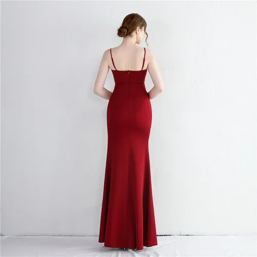 Imagen 2 del producto DEERVEADO Vestido de fiesta sexy con escote en V profundo y tirantes de satén, vestido de noche largo con abertura de sirena para mujer, vestido de fiesta