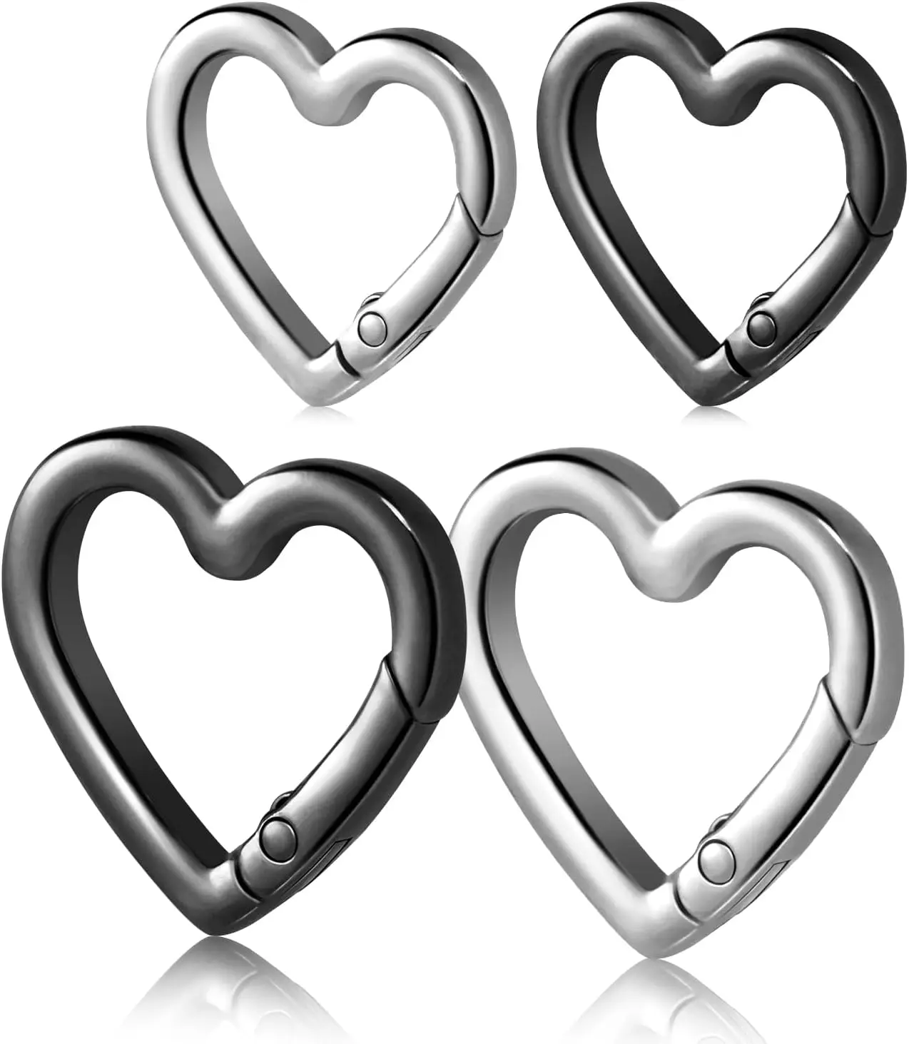

4pc Heart Carabiner Keychain Clips Metal Spring Hooks for Bag Charm Backpack Strap Dog Tag Water Bottle Lanyard