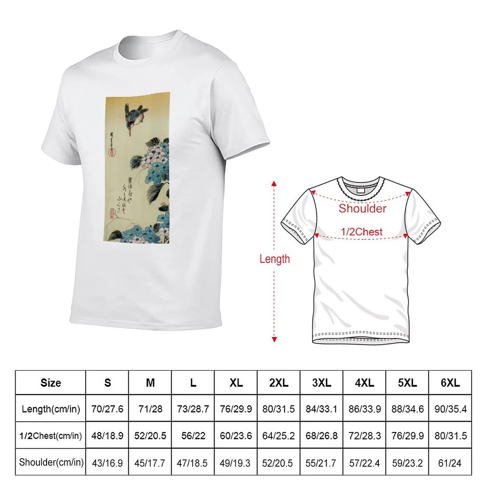 Hydrangea and Kingfisher - Hiroshige T-Shirt Casual Trendy Streetwear Tee Shirt