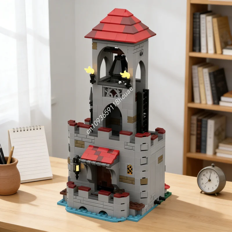 

500 деталей MOC: Модель колокольной башни, средневекового прибрежного рынка, замка. Конструктор, архитектурные блоки. Креативный подарок на Рождество.