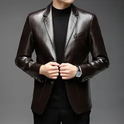 Autumn Winter New Leather Thicken Jacket Korean Style Suit Collar High-end Casual Middle-aged Coats Trendy Faux Leather