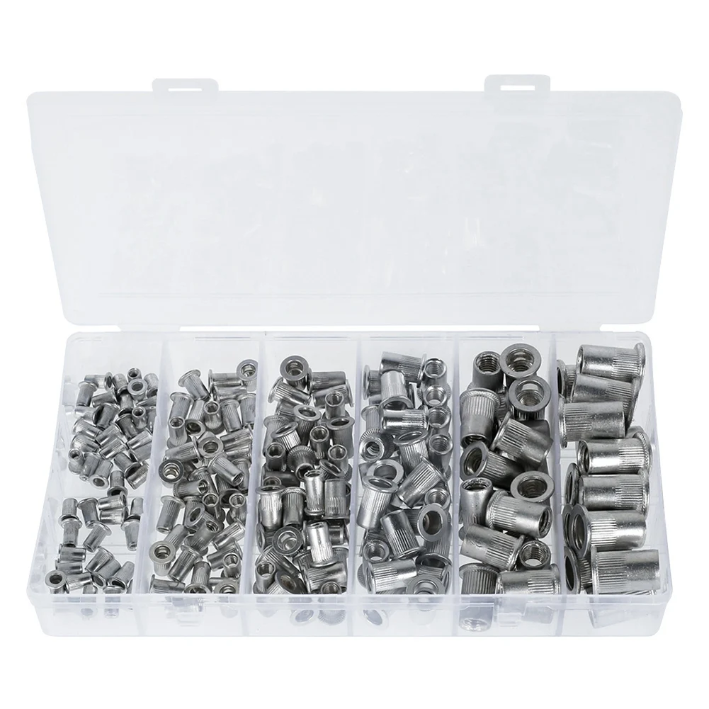 190 Pcs/Set M3 M4 M5 M6 M8 M10 Rivet Nuts Flat Head Threaded Insert Nut Rivet Cap Set Threaded Insert Nut Kit