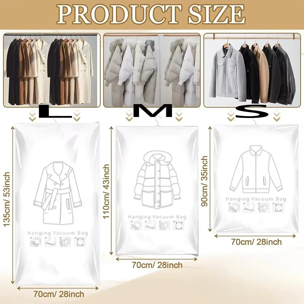 Hanging Vacuum Storage Bags, Hanging Space Saver Bags, Hanging Storage Bags for Clothes, Vacuum Sealed for Suits, Dress, Jacket
