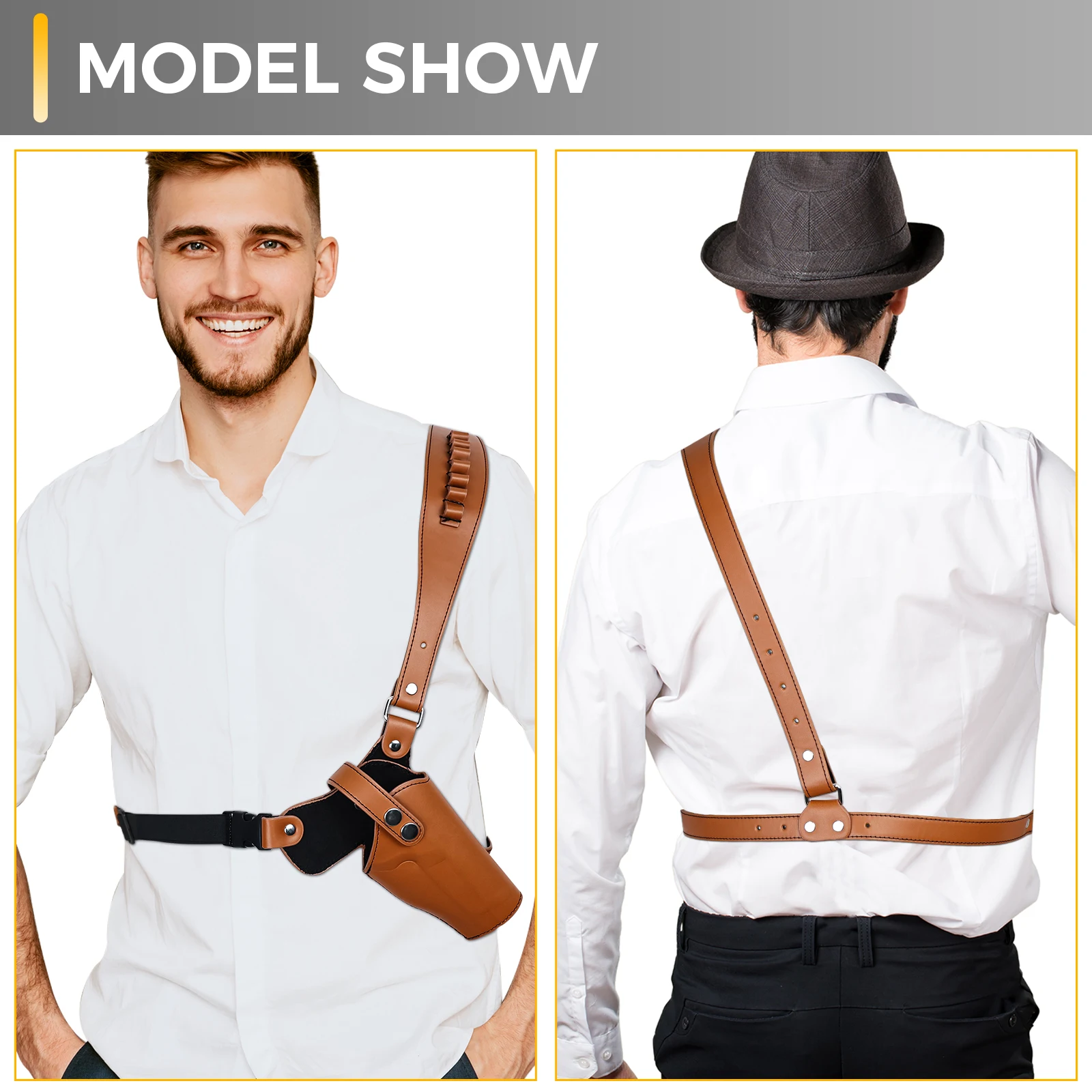 Adjustable Shoulder Holster for Men Universal Gun Holsters for Concealed Carry Leather Chest Holster with 7 Spare Bullet Holes